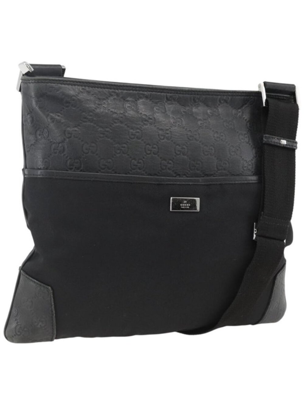 Authentic GUCCI Guccissima Shoulder Bag Canvas Black Silver 161822